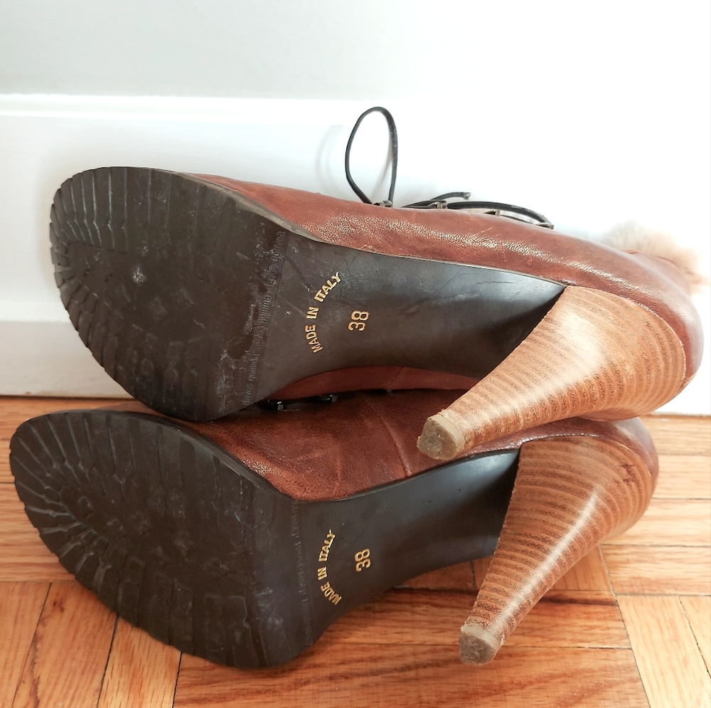 Mimosa Women Boot Size EU 38 Brown Leather Lace-Up Platform Academia Wood Chunky - Picture 12 of 12